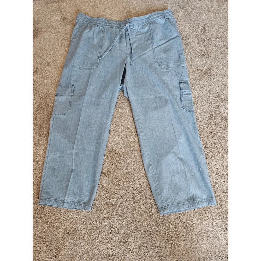 J.Crew Cargo Pants Women 18 Light Blue Chambray Wide Leg Minimalist Capsule Boho
